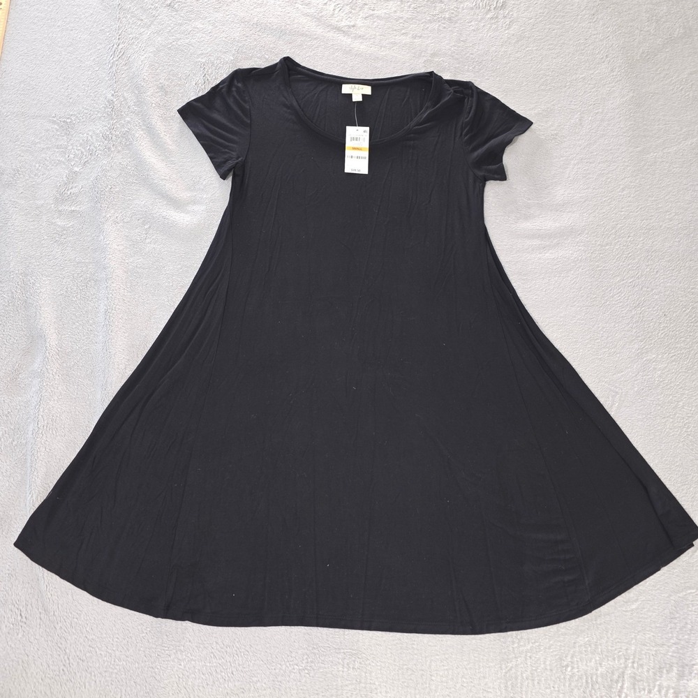 Style & Co Womens Dress Essential Deep Black Swing Short Sleeve Small